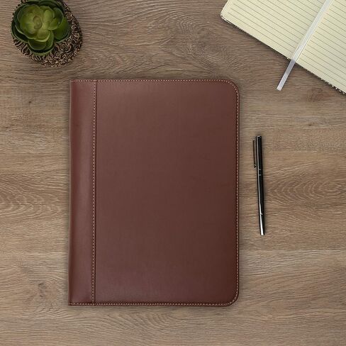 Samsill Contrast Stitch Faux-Leather Padfolio, Business Portfolio for Men and Women, Resume Document Organizer with 8.5 x 11 Inch Writing Pad, Black in Kuwait