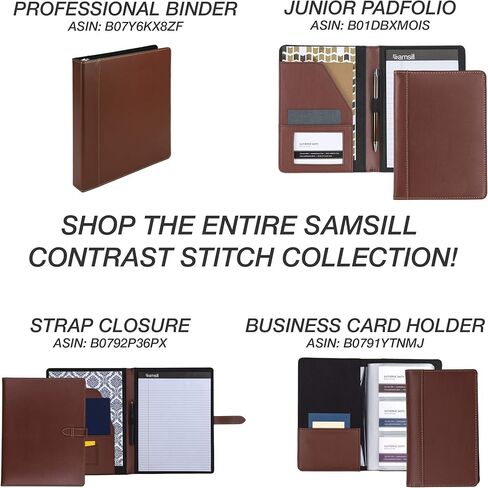 Samsill Contrast Stitch Faux-Leather Padfolio, Business Portfolio for Men and Women, Resume Document Organizer with 8.5 x 11 Inch Writing Pad, Black in Kuwait
