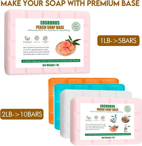 Mixed Scent Soap Base DIY Handmade Soap with Goat Milk & Honey & Peach & Cologne, Moisturizing Melt and Pour Soap Base for Soap Making 4pack in Saudi Arabia
