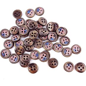 Flat Shirt Sewing Buttons American Flag Printed 50Pcs - 11.5mm, 15/32"