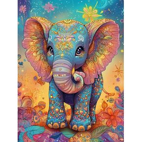 EIBEILI Diamond Art Kits for Adults, Elephants 5D Diamond Painting Kits for Beginner DIY Gem Art Full Drill Diamond Dots Crystal Craft Kits for Home Wall Decor Gifts 12x16inch