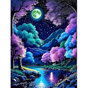 AMMKLFH MOON MOON Diamond Art Kits للبالغين المبتدئين ، 5D DIY Forest Landscape Diamond Painting Kits Full Round Round ، Paint by Diamonds Dot Gem Crystal Easy ، Home Wall Decor