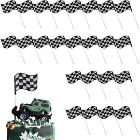24Pcs Checkered Flag Cake Toppers,Glitter Race Car Cake Picks, Black and White Racing Flags Cake Decorations for Men Kids Boys Race Car Theme Birthday Party Supplies