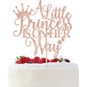 A Little Princess is on Her Way Cake Topper, Welcome Baby Girl Decorations, It's a Girl, Baby Girl Birthday Baby Shower Party Decorations (Gold Glitter)