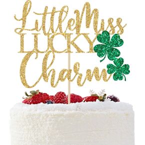 Little Miss Lucky Charm Cake Topper, Baby Girl St. Patrick’s Day Birthday Decorations, Girls St Patricks Day Irish Birthday Party Decorations, Gold Glitter