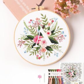 REEWISLY Embroidery Kit for Letter M,Embroidery Starter Kit Letter M Pattern,1 Plastic Embroidery Hoops,Color Threads,Instructions and Needles,DIY Adults Embroidery, Video Teaching