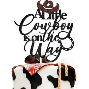 A Little Cowboy is on the Way Cake Topper, Welcome Baby Boy Cake Decor for Boys, Wild West Cowboy Theme Baby Shower, Gender Reveal, Pregnancy Announcement Party Decorations Supplies
