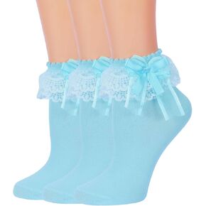 Women Butterflies Ruffle Socks, Ankle Socks Cup Lace Socks 3 Pairs