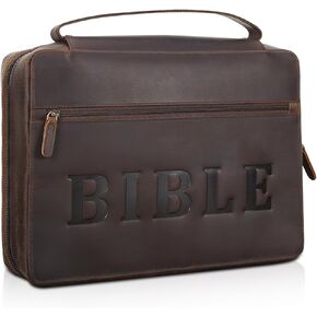 Polare Full Grain Leather Bible Cover Church Bag Large Letter Bible Bag Carrying Book Protective Case Holder, Gifts for Men and Women