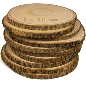 Large Unfinished Wood Slices for Centerpieces 10 Pcs 10-11 inches Natural Wood centerpieces for Tables Table Decor, Rustic Wedding Centerpieces，Wood Rounds for Crafts, and Wooden Christmas Decoration