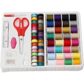 NeedleNest 64PCS Sewing Thread Kit with 32 Assorted Thread Spools, 32 Metal Prewound Bobbins, Needles, and Accessories for Sewing Machines