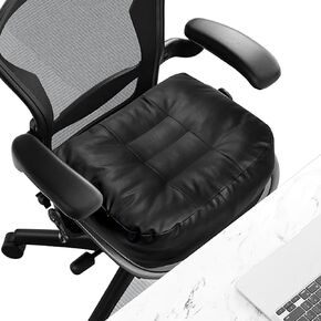 18x16 x4.5" Leather Booster Seat Cushion for Office Chair Internal PP foam padding prevents warping, enhance height and comfort Designed with straps and portable carrying handle breathable hole design