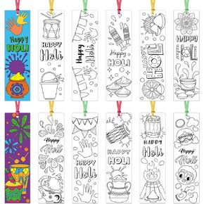 150Pcs Holi Color Your Own Bookmarks Happy Holi DIY Coloring Blank Bookmark Classroom Art Craft Supplies for Teachers Students Indian Festival Holiday Party Gift Supplies Reward Goodie Fillers