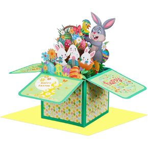 D24TIME Easter Pop Up Cards for Kids 3D Happy Easter Eggs Bunny Basket Chicks Flower Greeting Card with Envelopes Spring Greeting Card Easter Festive Gift Cards for Boy Girl Son Daughter Granddaughter