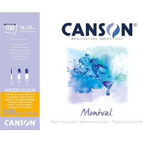 Canson Montval Watercolour Practice Paper pad Including 100 Sheets, Size:24x32cm, Natural White and Cold Pressed (Not)