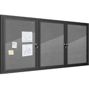 36"x24" Enclosed Bulletin Board, Outdoor Lockable Weather-Resistant Aluminum Cork Noticeboard for School & Office, Silver Frame w/Cork
