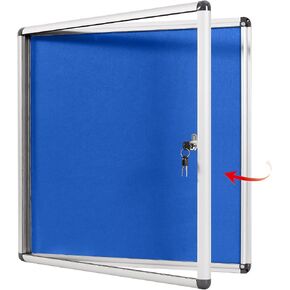 SWANCROWN Pins Bulletin Board Enclosed Lockable Noticeboard Glass Display Case for Home Office School,Blue Fabric,38"x38" (12xA4)