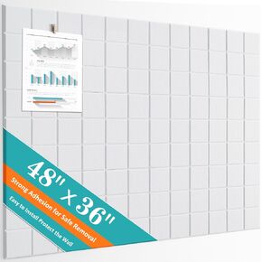 Large Cork Board, 12 Pack Felt Wall Tiles with Safe Removable Adhesive, Bulletin Board for Office, Pin Tack Corkboard for Quilting Design & Dart Wall Protector 48" x 36" - White