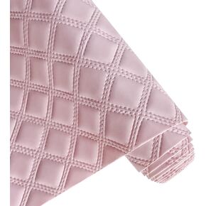 ONEART | Solid Plaid Embossed Faux Leather Fabric, 16"×54" Soft Durable Synthetic Pleather for Wallets Handbag Sewing Projects-Pink