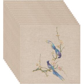 BENECREAT 20 Sheets Beige Square Linen Embroidery Fabric, 9.8x9.8 inch Stitch Embroidery Cloth Needlework Fabric for Garments Crafts Accessories