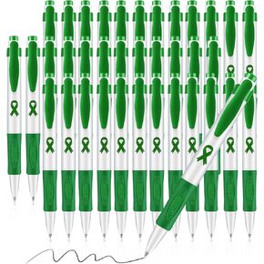 Woanger Mental Health Awareness Pen Green Ribbon Mental Health Awareness Items Retractable Ballpoint Pens Bulk Office Gifts(36 Pcs)