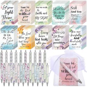 150 Pcs Christian Gift Set, Include 50 Religious Bible Verse Pens 50 Inspirational Journal Christian Notebooks 50 White Organza Gift Bag Church Gifts in Bulk for Women Men Prayer