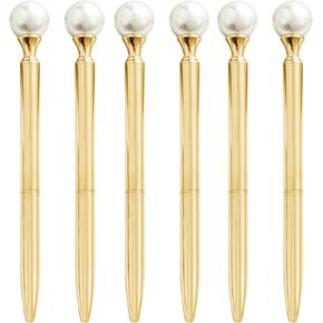 6 Pieces False Pearl Decoration Twist Metal Ballpoint Pen Ball Pen 1.0 MM Black Ink