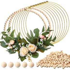 Huquary 10 مجموعات خشب الخرز الزهر الأطواق الخشبية للحلقات المعدنية للحرف اليدوية 10 PCS 12 بوصة حلقة طوق معاد
