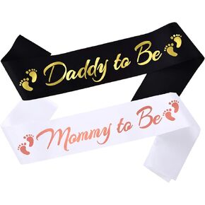2pcs Mommy to Be and Daddy to Be Sash, Maternity Photo Prop Sash for New Mom Dad Baby Shower Party Gender Reveal Supplies Decorations, Black+White