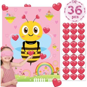 Funnlot Valentine Day Games for Kids Pin The Heart on The Bee Valentine Games with 36PCS Heart Stickers Valentine Party Activities for Girls Boys Toddles