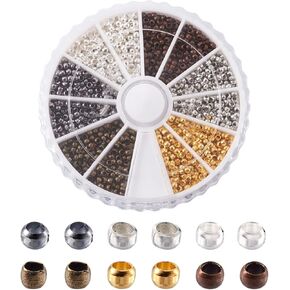 Pandahall 1Box/3300pcs 6 Colors Rondelle Tiny Crimp Beads 2mm Jewelry Bracelet Making Clamp End Spacer Beads Multi color