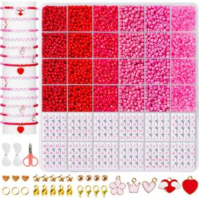 Valentine's Day Friendship Bracelet Kit, Pink Beads, Jewelry Making Kit with 5 Kinds of Unique Pink Glass Seed Beads, Letter Beads and Charms, Gifts for Fans, Couples and Best Friends