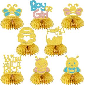 8PCS What Will It Bee Centerpiece Honeycomb Baby Shower Sweet As Can Bee Birthday Party Sign Bee Theme Baby Shower Birthday Party Supplies Gold Glitter