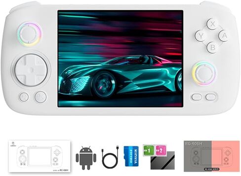 RG 406H وحدة التحكم باليد الرجعية مع شاشة IPS 4 بوصة شاشة RGB الإضاءة المحمولة المحمولة مع نظام Android 13 و 128G بطاقة TF 5000mAh بطارية بيضاء in Kuwait