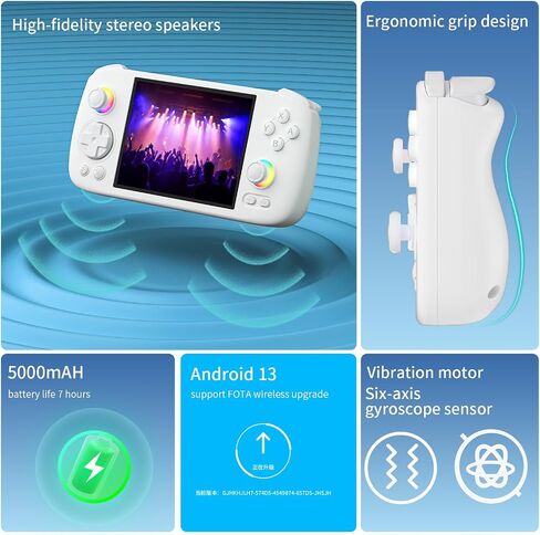 RG 406H وحدة التحكم باليد الرجعية مع شاشة IPS 4 بوصة شاشة RGB الإضاءة المحمولة المحمولة مع نظام Android 13 و 128G بطاقة TF 5000mAh بطارية بيضاء in Kuwait