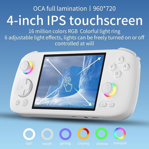 RG 406H وحدة التحكم باليد الرجعية مع شاشة IPS 4 بوصة شاشة RGB الإضاءة المحمولة المحمولة مع نظام Android 13 و 128G بطاقة TF 5000mAh بطارية بيضاء in Kuwait