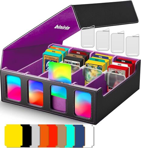 صندوق تخزين بطاقات التداول لشاشة القائد، صندوق سطح السفينة 3000+ MTG مع 4 أدوات تحميل علوية وداعمين للبطاقات، حافظة بطاقات من جلد البولي يوريثان تناسب بطاقات الألعاب السحرية والرياضية MTG Yugioh TCG (أسود ورمادي) in Kuwait