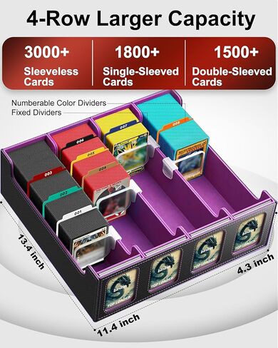 صندوق تخزين بطاقات التداول لشاشة القائد، صندوق سطح السفينة 3000+ MTG مع 4 أدوات تحميل علوية وداعمين للبطاقات، حافظة بطاقات من جلد البولي يوريثان تناسب بطاقات الألعاب السحرية والرياضية MTG Yugioh TCG (أسود ورمادي) in Kuwait