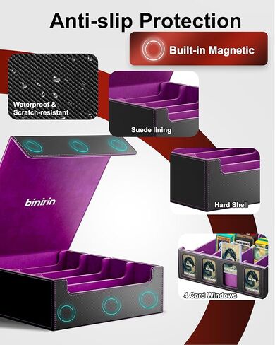 صندوق تخزين بطاقات التداول لشاشة القائد، صندوق سطح السفينة 3000+ MTG مع 4 أدوات تحميل علوية وداعمين للبطاقات، حافظة بطاقات من جلد البولي يوريثان تناسب بطاقات الألعاب السحرية والرياضية MTG Yugioh TCG (أسود ورمادي) in Kuwait