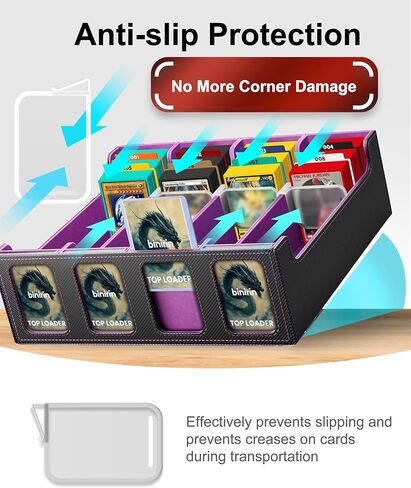 صندوق تخزين بطاقات التداول لشاشة القائد، صندوق سطح السفينة 3000+ MTG مع 4 أدوات تحميل علوية وداعمين للبطاقات، حافظة بطاقات من جلد البولي يوريثان تناسب بطاقات الألعاب السحرية والرياضية MTG Yugioh TCG (أسود ورمادي) in Kuwait