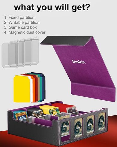 صندوق تخزين بطاقات التداول لشاشة القائد، صندوق سطح السفينة 3000+ MTG مع 4 أدوات تحميل علوية وداعمين للبطاقات، حافظة بطاقات من جلد البولي يوريثان تناسب بطاقات الألعاب السحرية والرياضية MTG Yugioh TCG (أسود ورمادي) in Kuwait