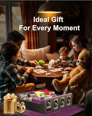 صندوق تخزين بطاقات التداول لشاشة القائد، صندوق سطح السفينة 3000+ MTG مع 4 أدوات تحميل علوية وداعمين للبطاقات، حافظة بطاقات من جلد البولي يوريثان تناسب بطاقات الألعاب السحرية والرياضية MTG Yugioh TCG (أسود ورمادي) in Kuwait