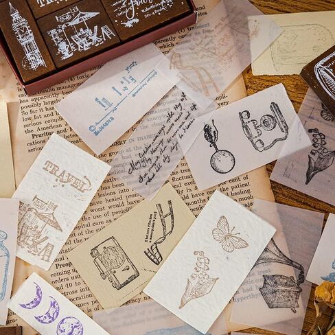 Alideco Vintage Floral Stationery Wooden Stamp DIY Decorative Prints Stamps Set for Journaling Crafts Card Making Painting Teaching (mimihuayuan) in Saudi Arabia