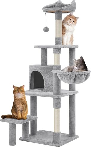 Yaheetech 57in Tall Cat Tree, Multi-Level Cat Tower W/Extended Platform, Padded Perch, Scratching Posts, Ball, for Indoor Large Cat Kitty as Pet Play House Activity Center in Kuwait