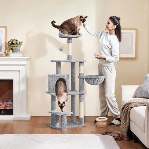 Yaheetech 57in Tall Cat Tree, Multi-Level Cat Tower W/Extended Platform, Padded Perch, Scratching Posts, Ball, for Indoor Large Cat Kitty as Pet Play House Activity Center in Kuwait