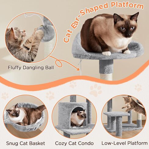 Yaheetech 57in Tall Cat Tree, Multi-Level Cat Tower W/Extended Platform, Padded Perch, Scratching Posts, Ball, for Indoor Large Cat Kitty as Pet Play House Activity Center in Kuwait