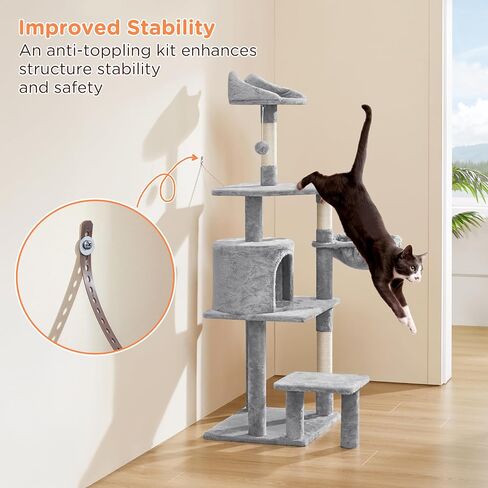 Yaheetech 57in Tall Cat Tree, Multi-Level Cat Tower W/Extended Platform, Padded Perch, Scratching Posts, Ball, for Indoor Large Cat Kitty as Pet Play House Activity Center in Kuwait