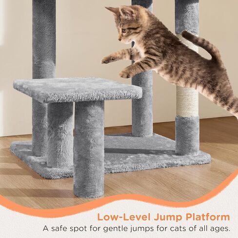 Yaheetech 57in Tall Cat Tree, Multi-Level Cat Tower W/Extended Platform, Padded Perch, Scratching Posts, Ball, for Indoor Large Cat Kitty as Pet Play House Activity Center in Kuwait