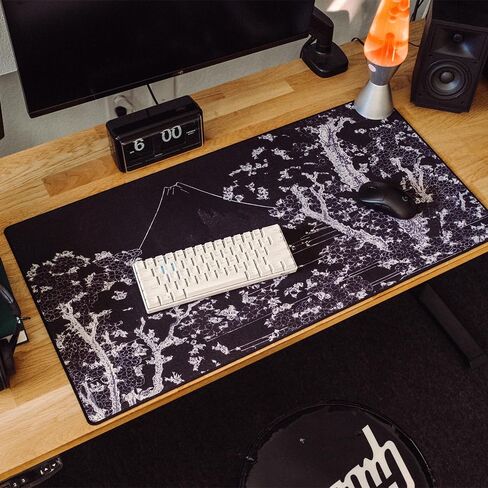MPCO Ukiyo-E Mount Fuji with Cherry Trees in Bloom. Black/White Large Size Gaming WFH Mousepad Full Desk (Mount Fuji, DuraGlyde Fabric (Large (36" x 17")) in Kuwait