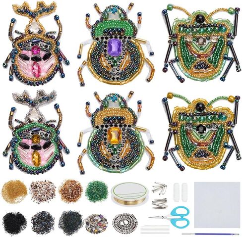 FREEBLOSS 6 Pcs Beaded Embroidery Kit Insect Sew on Patches Kit Beaded Appliques Sequin Patches Beaded Sew on Patches Embroidered Decorative Patch Sew Applique Patches for Brooch Hair Clip in Saudi Arabia